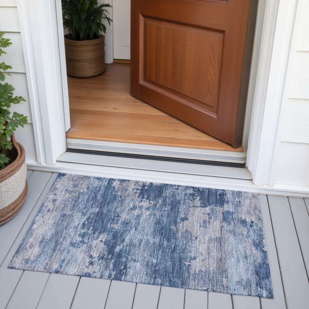 Machine Washable Indoor/Outdoor Chantille ACN2075 Navy 1'8" x 2'6" Rug. Picture 6
