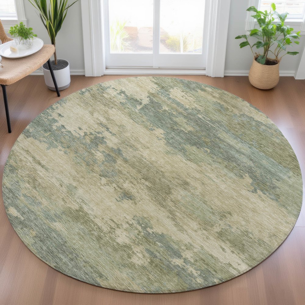 Machine Washable Indoor/Outdoor Chantille ACN2075 Seafoam 8' x 8' Round Rug. Picture 5