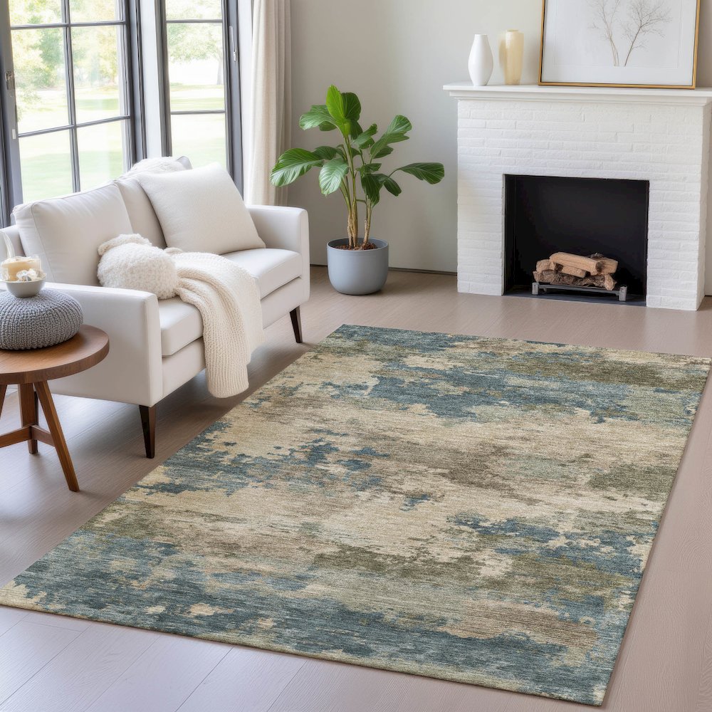 Machine Washable Indoor/Outdoor Chantille ACN2075 Teal 2'6" x 3'10" Rug. Picture 5
