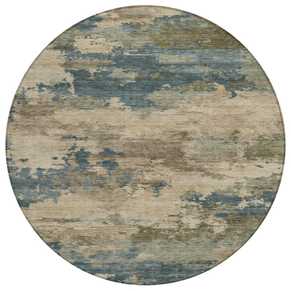 Machine Washable Indoor/Outdoor Chantille ACN2075 Teal 8' x 8' Round Rug. Picture 1