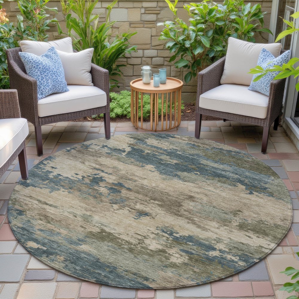 Machine Washable Indoor/Outdoor Chantille ACN2075 Teal 8' x 8' Round Rug. Picture 6