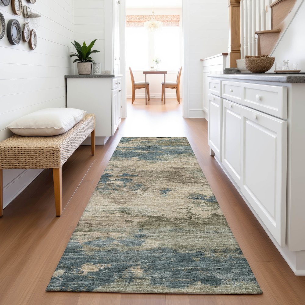 Machine Washable Indoor/Outdoor Chantille ACN2075 Teal 2'3" x 7'6" Runner Rug. Picture 5