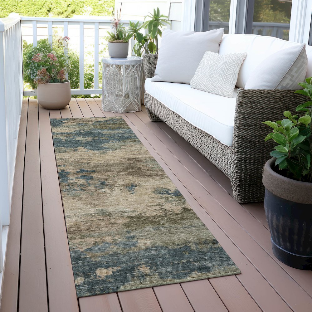 Machine Washable Indoor/Outdoor Chantille ACN2075 Teal 2'3" x 7'6" Runner Rug. Picture 6