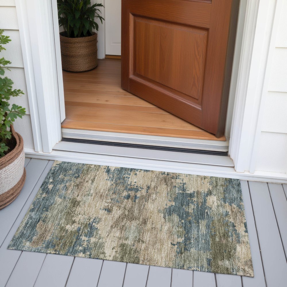Machine Washable Indoor/Outdoor Chantille ACN2075 Teal 1'8" x 2'6" Rug. Picture 6