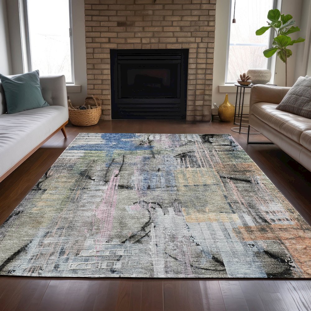 Machine Washable Indoor/Outdoor Chantille ACN2076 Blue 2'6" x 3'10" Rug. Picture 6