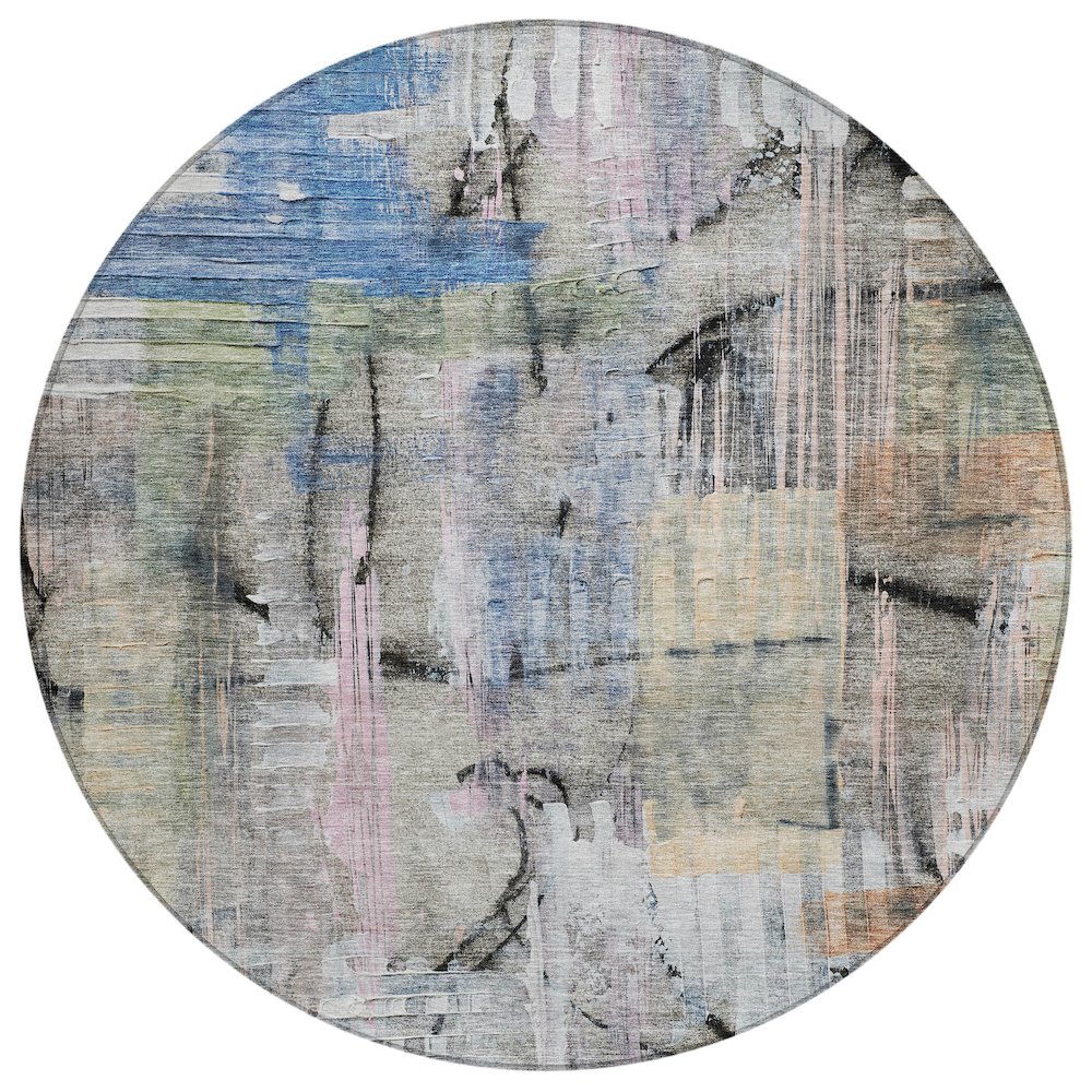 Machine Washable Indoor/Outdoor Chantille ACN2076 Blue 8' x 8' Round Rug. Picture 1