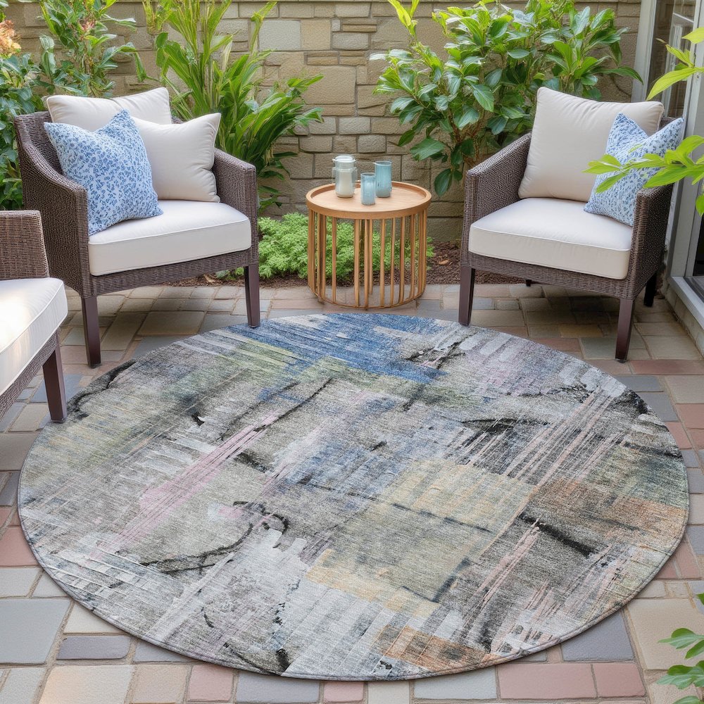 Machine Washable Indoor/Outdoor Chantille ACN2076 Blue 8' x 8' Round Rug. Picture 6