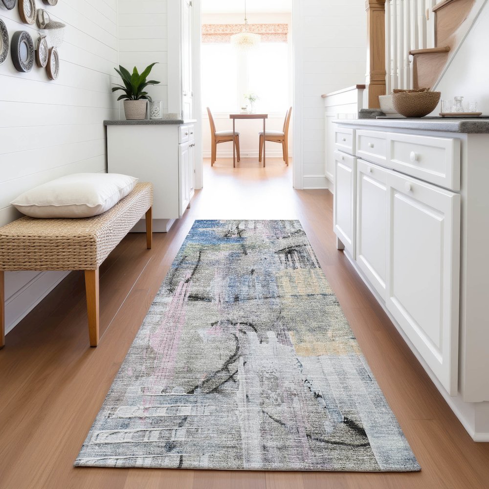 Machine Washable Indoor/Outdoor Chantille ACN2076 Blue 2'3" x 7'6" Runner Rug. Picture 5