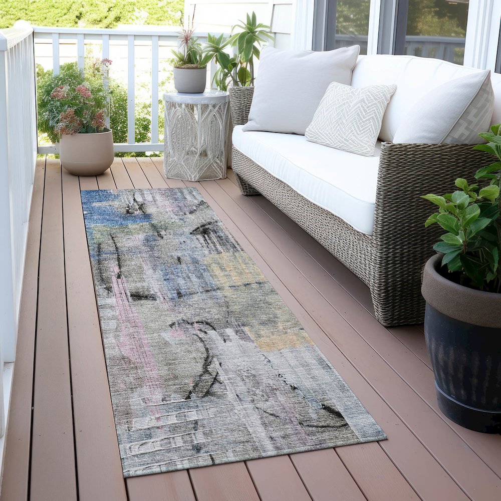 Machine Washable Indoor/Outdoor Chantille ACN2076 Blue 2'3" x 7'6" Runner Rug. Picture 6
