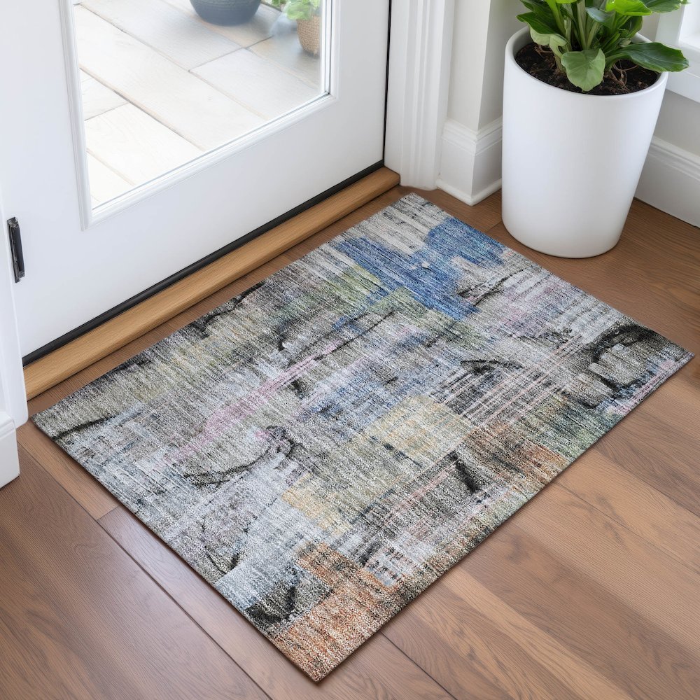 Machine Washable Indoor/Outdoor Chantille ACN2076 Blue 1'8" x 2'6" Rug. Picture 5