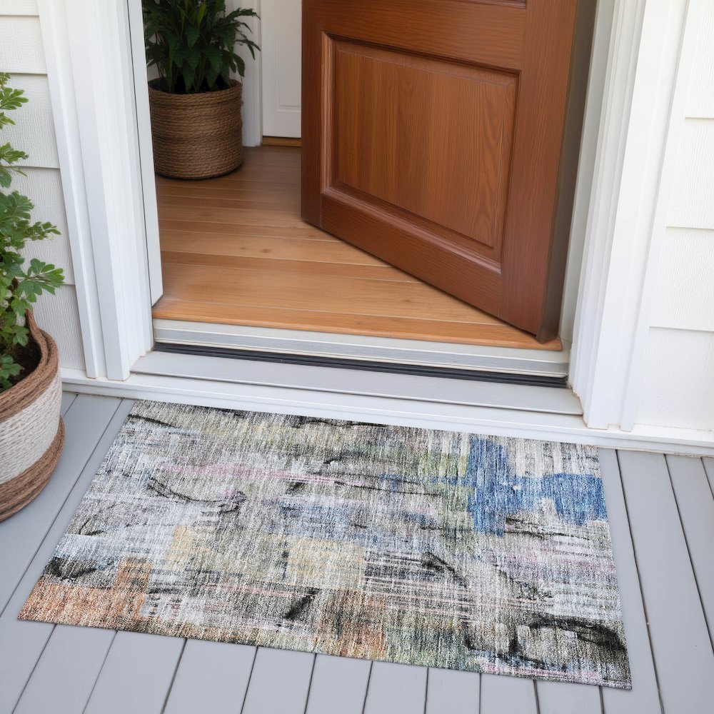 Machine Washable Indoor/Outdoor Chantille ACN2076 Blue 1'8" x 2'6" Rug. Picture 6