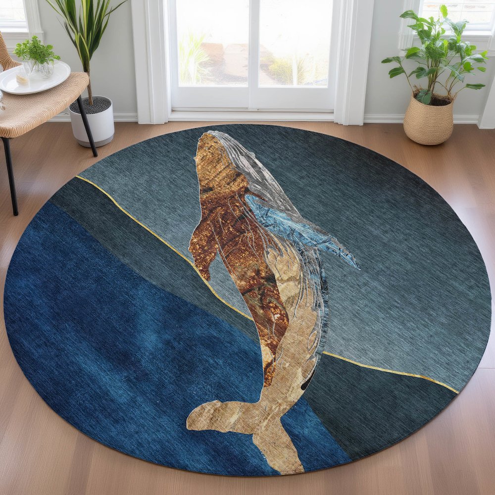 Machine Washable Indoor/Outdoor Chantille ACN2078 Blue 8' x 8' Round Rug. Picture 5
