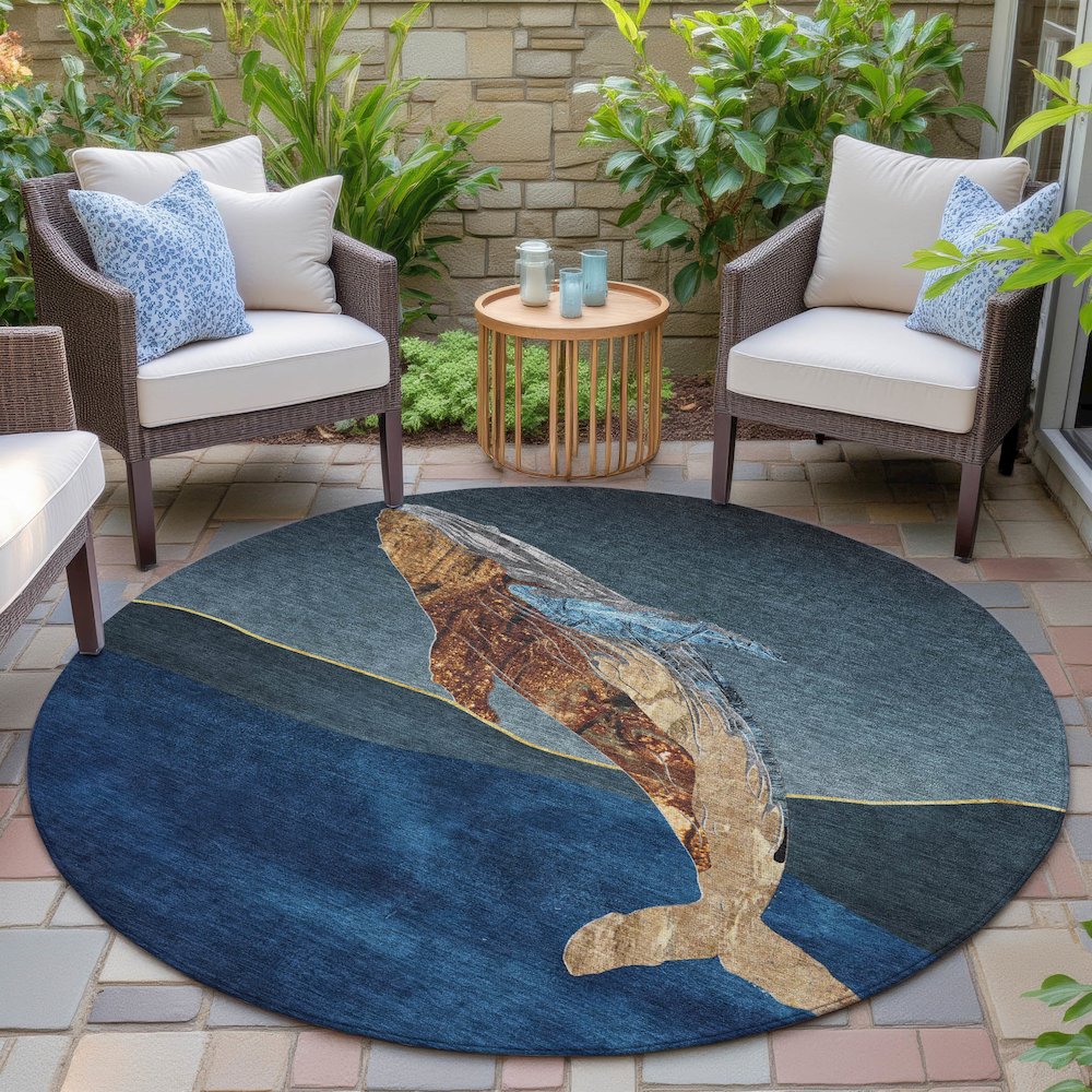 Machine Washable Indoor/Outdoor Chantille ACN2078 Blue 8' x 8' Round Rug. Picture 6