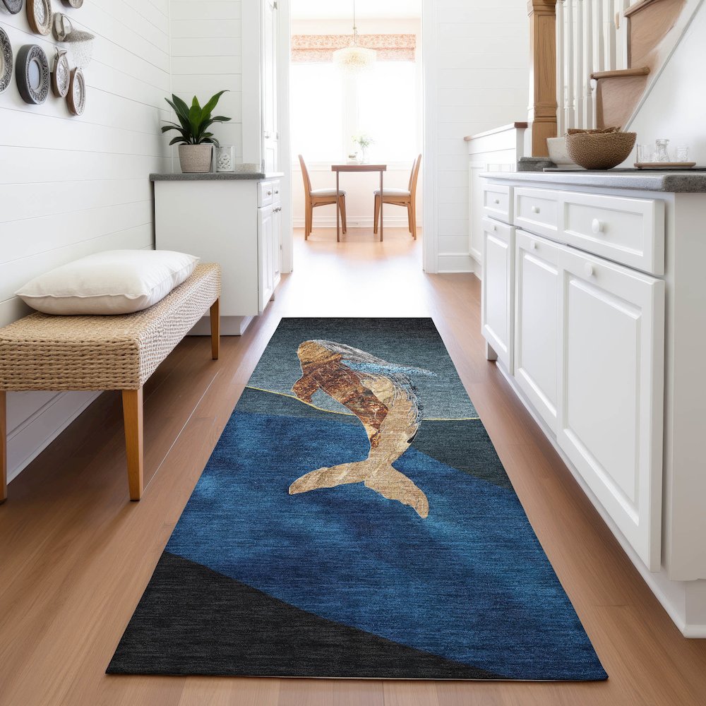 Machine Washable Indoor/Outdoor Chantille ACN2078 Blue 2'3" x 7'6" Runner Rug. Picture 5