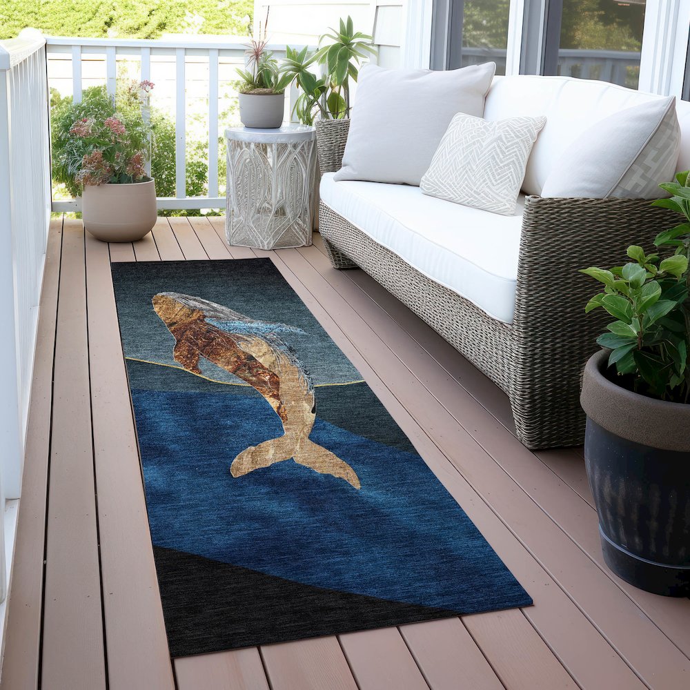 Machine Washable Indoor/Outdoor Chantille ACN2078 Blue 2'3" x 7'6" Runner Rug. Picture 6