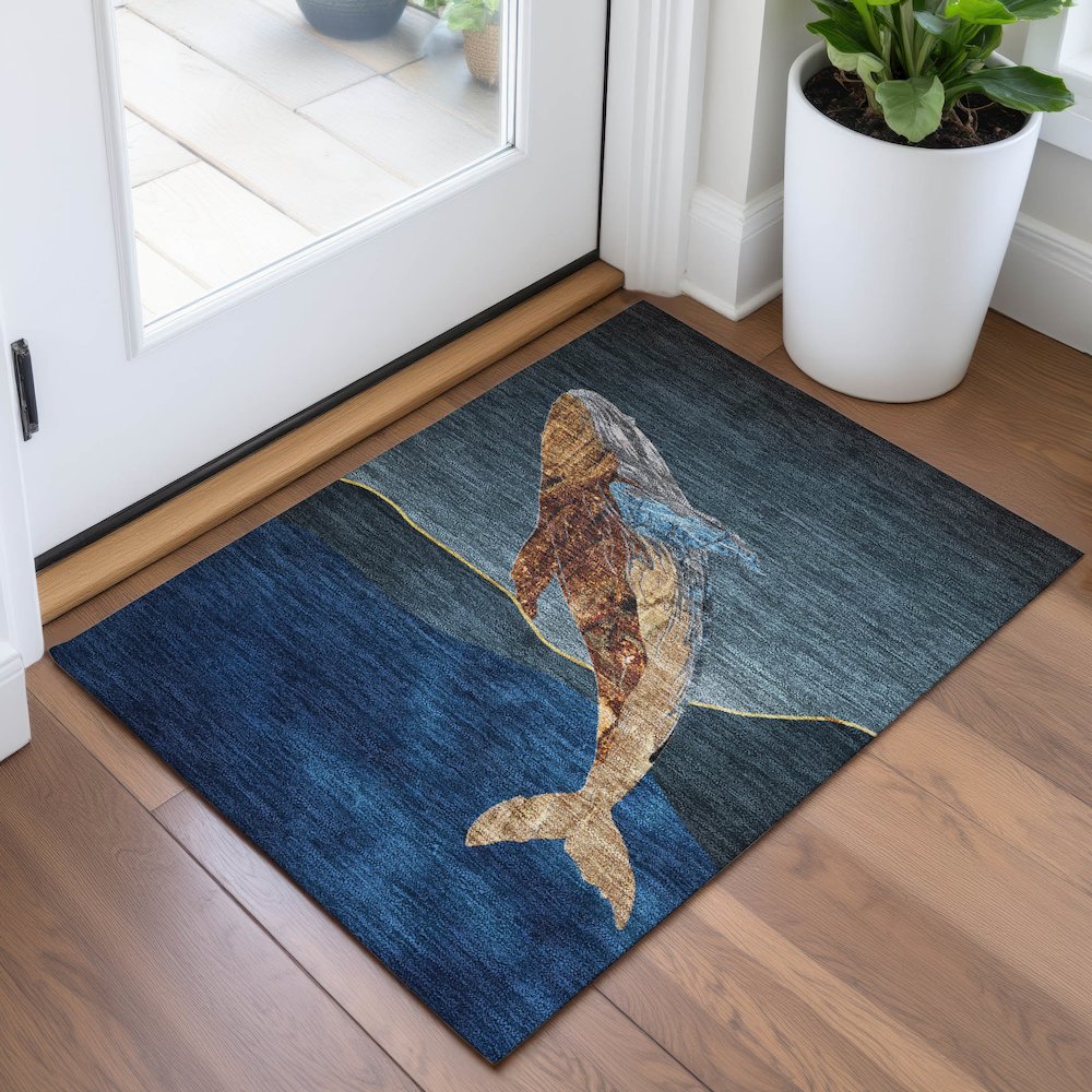 Machine Washable Indoor/Outdoor Chantille ACN2078 Blue 1'8" x 2'6" Rug. Picture 5