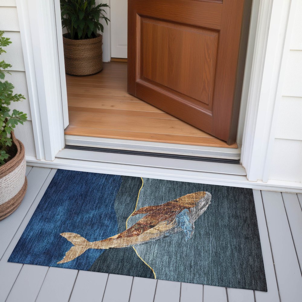 Machine Washable Indoor/Outdoor Chantille ACN2078 Blue 1'8" x 2'6" Rug. Picture 6