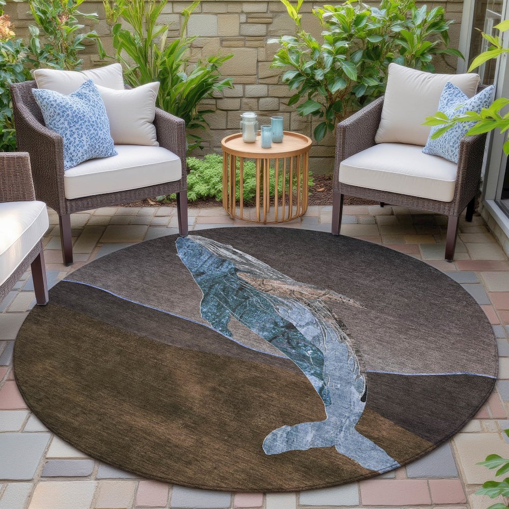 Machine Washable Indoor/Outdoor Chantille ACN2078 Brown 8' x 8' Round Rug. Picture 6