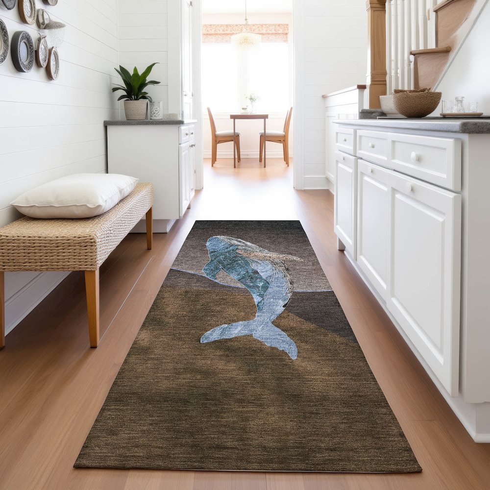 Machine Washable Indoor/Outdoor Chantille ACN2078 Brown 2'3" x 7'6" Runner Rug. Picture 5