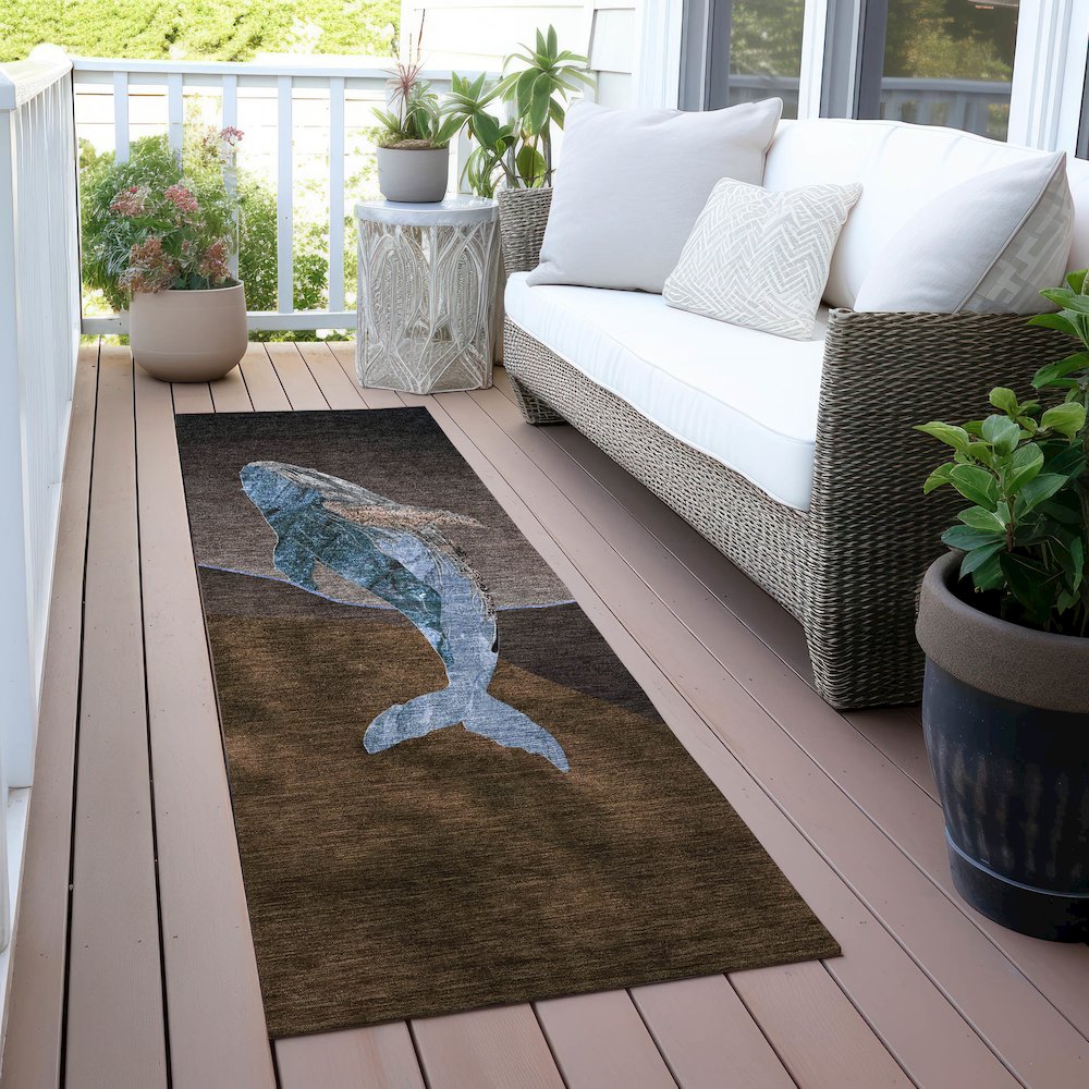 Machine Washable Indoor/Outdoor Chantille ACN2078 Brown 2'3" x 7'6" Runner Rug. Picture 6
