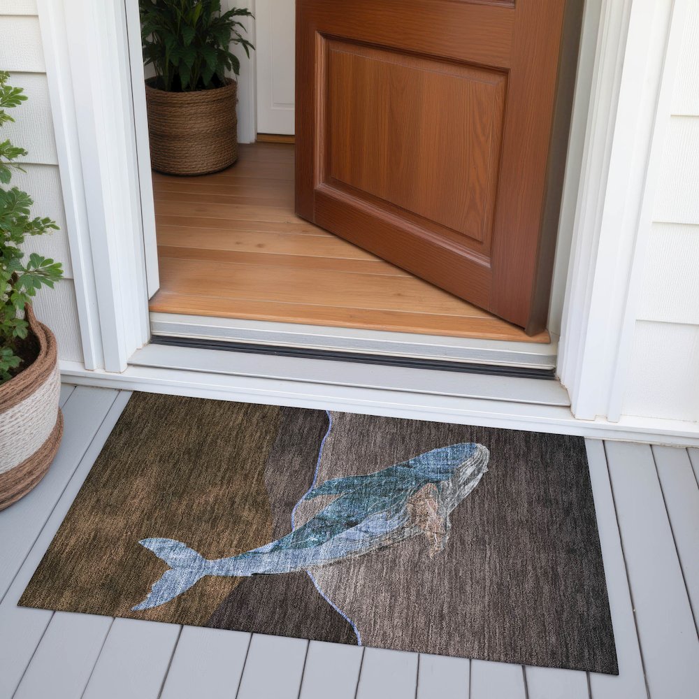 Machine Washable Indoor/Outdoor Chantille ACN2078 Brown 1'8" x 2'6" Rug. Picture 6