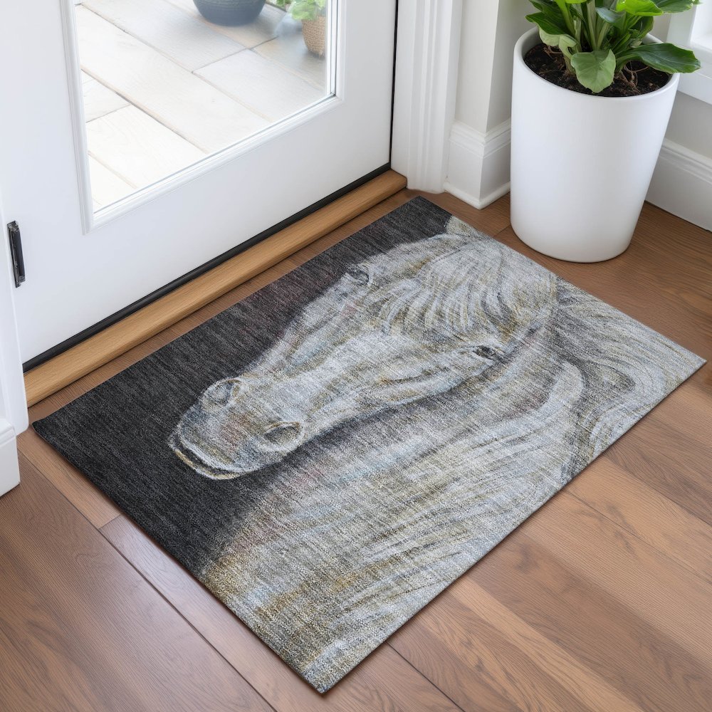 Machine Washable Indoor/Outdoor Chantille ACN2080 Ivory 1'8" x 2'6" Rug. Picture 5