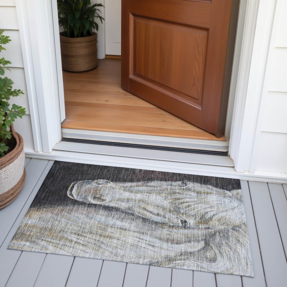 Machine Washable Indoor/Outdoor Chantille ACN2080 Ivory 1'8" x 2'6" Rug. Picture 6