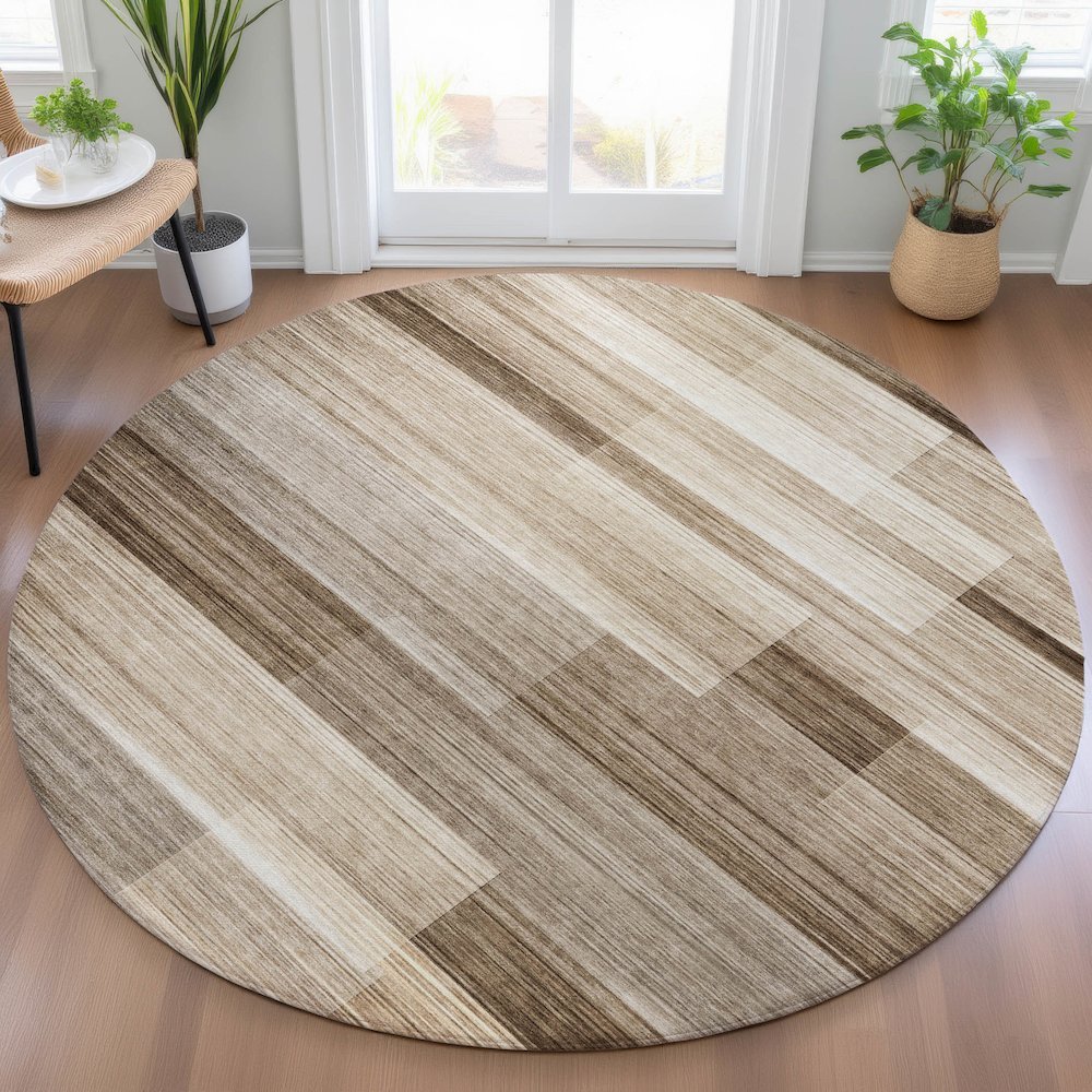 Machine Washable Indoor/Outdoor Chantille ACN2082 Brown 8' x 8' Round Rug. Picture 5