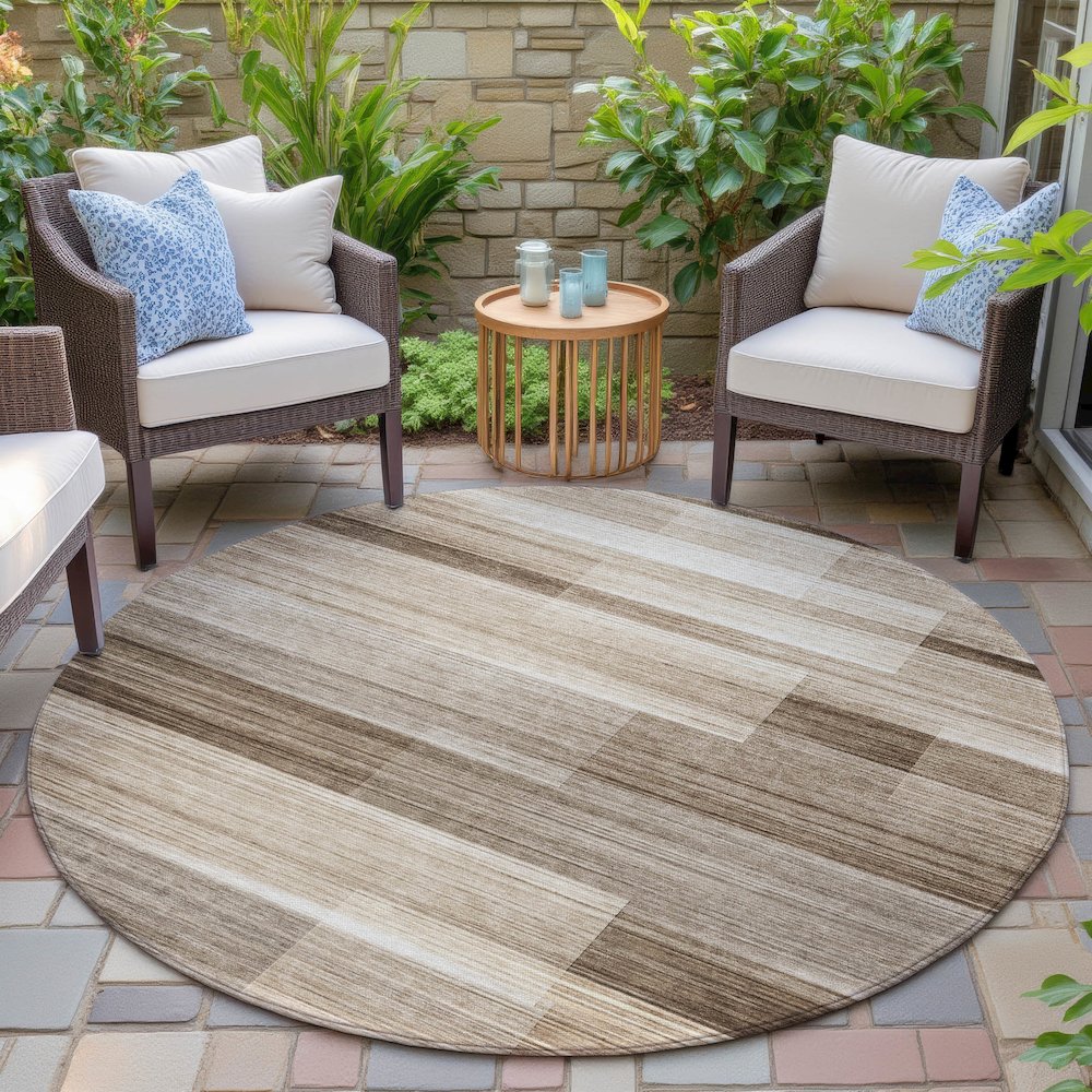 Machine Washable Indoor/Outdoor Chantille ACN2082 Brown 8' x 8' Round Rug. Picture 6