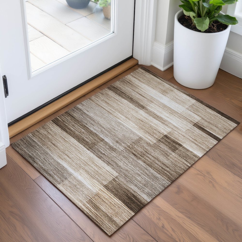 Machine Washable Indoor/Outdoor Chantille ACN2082 Brown 1'8" x 2'6" Rug. Picture 5