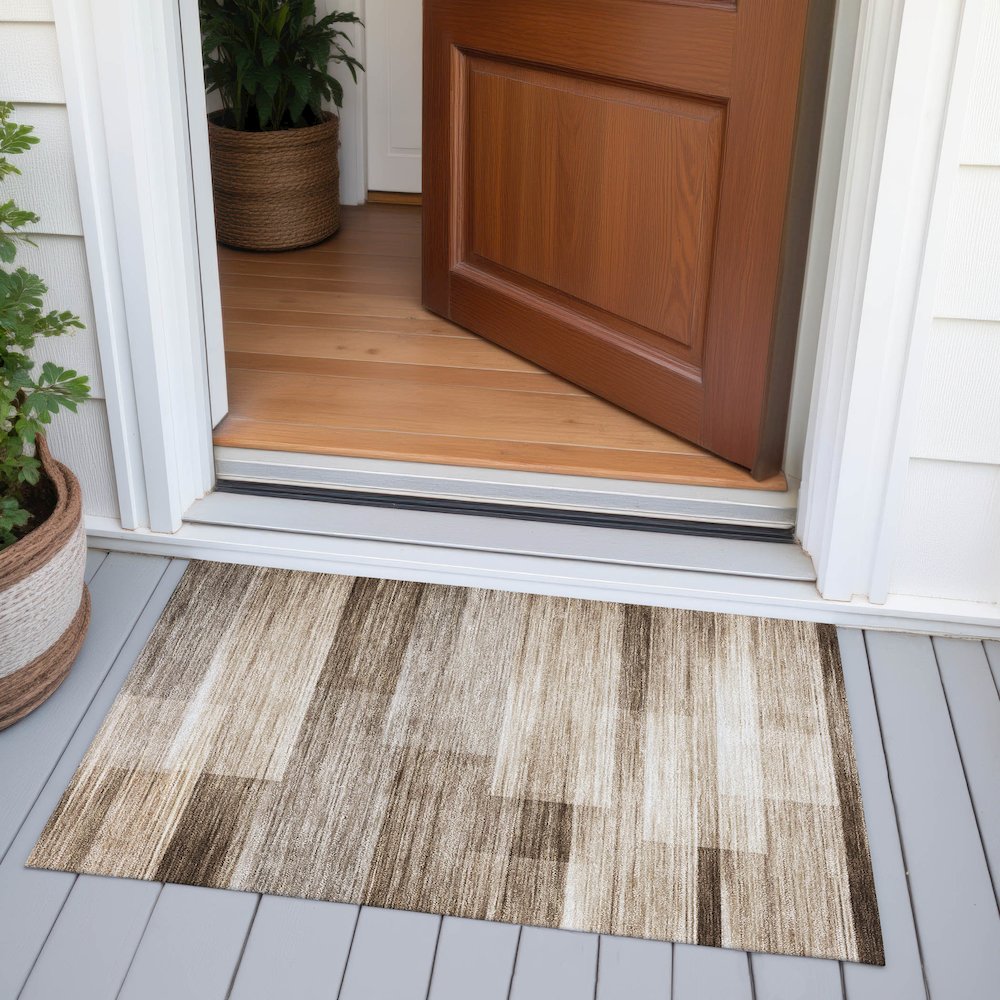 Machine Washable Indoor/Outdoor Chantille ACN2082 Brown 1'8" x 2'6" Rug. Picture 6