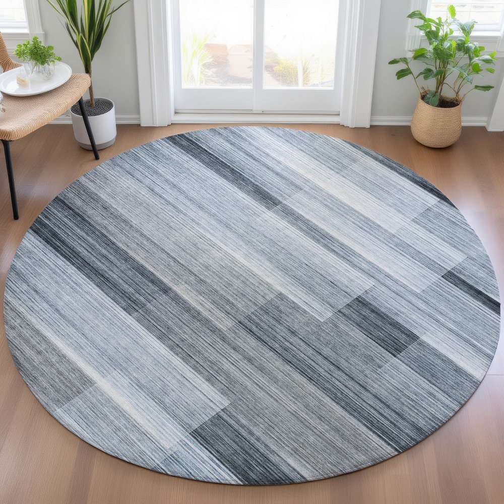 Machine Washable Indoor/Outdoor Chantille ACN2082 Denim 8' x 8' Round Rug. Picture 5