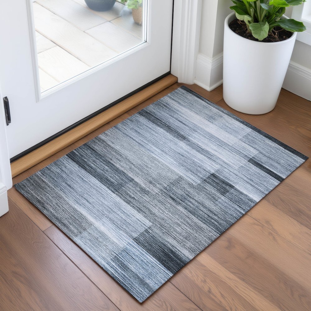 Machine Washable Indoor/Outdoor Chantille ACN2082 Denim 1'8" x 2'6" Rug. Picture 5
