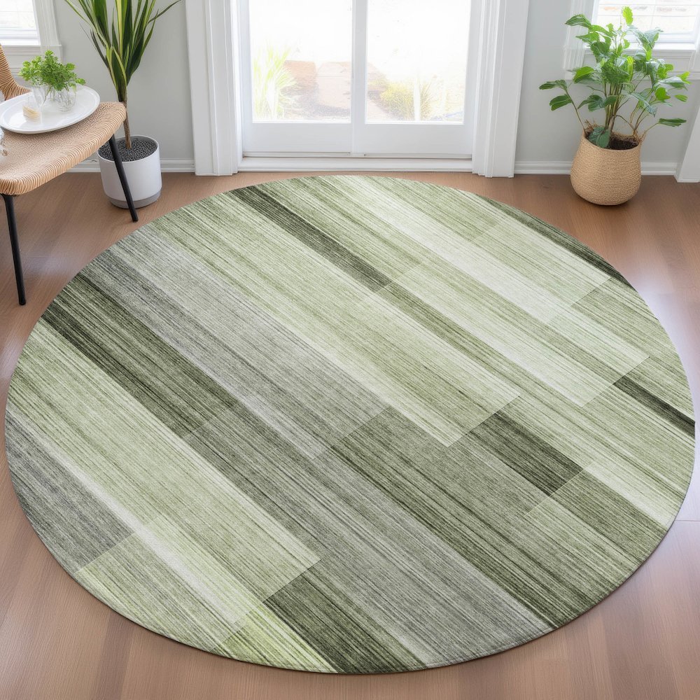 Machine Washable Indoor/Outdoor Chantille ACN2082 Green 8' x 8' Round Rug. Picture 5