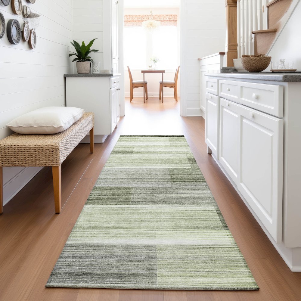 Machine Washable Indoor/Outdoor Chantille ACN2082 Green 2'3" x 7'6" Runner Rug. Picture 5
