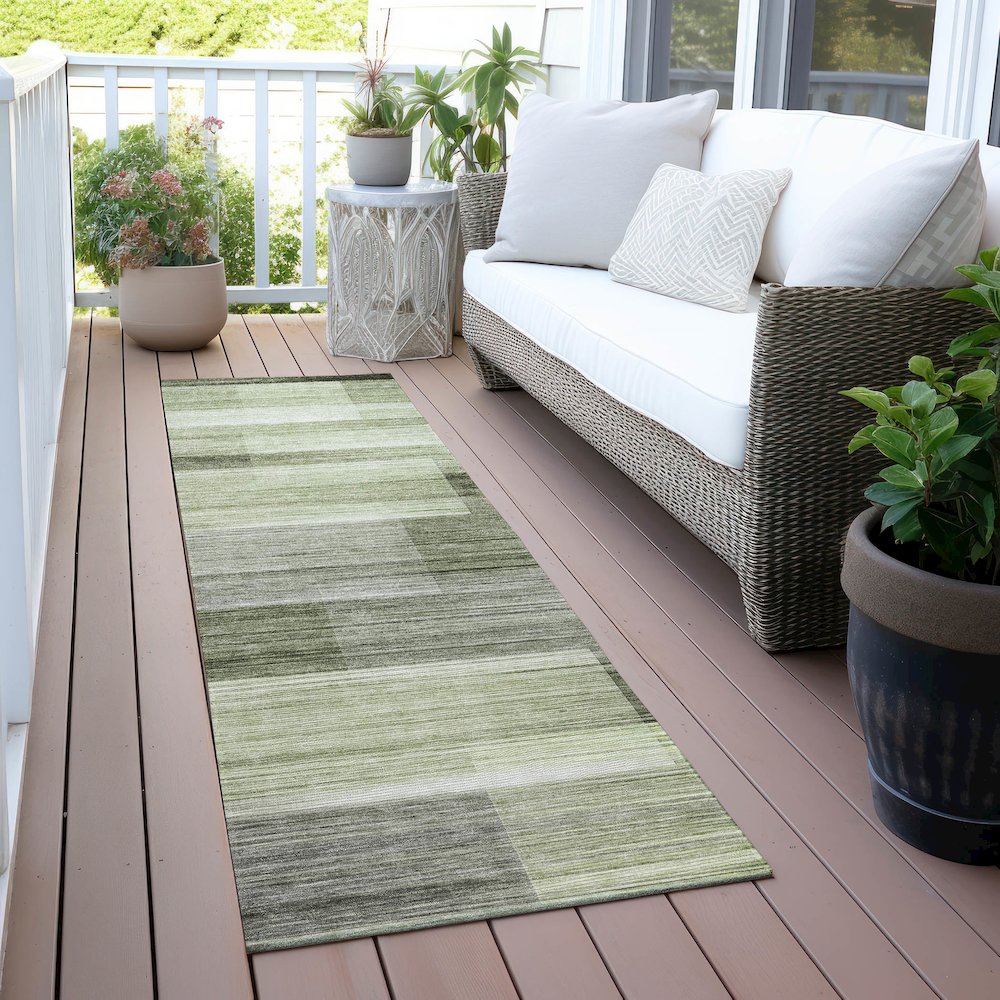 Machine Washable Indoor/Outdoor Chantille ACN2082 Green 2'3" x 7'6" Runner Rug. Picture 6