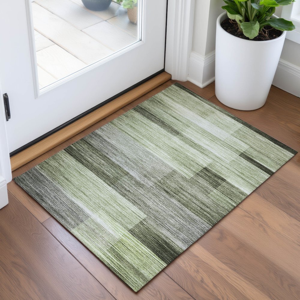 Machine Washable Indoor/Outdoor Chantille ACN2082 Green 1'8" x 2'6" Rug. Picture 5