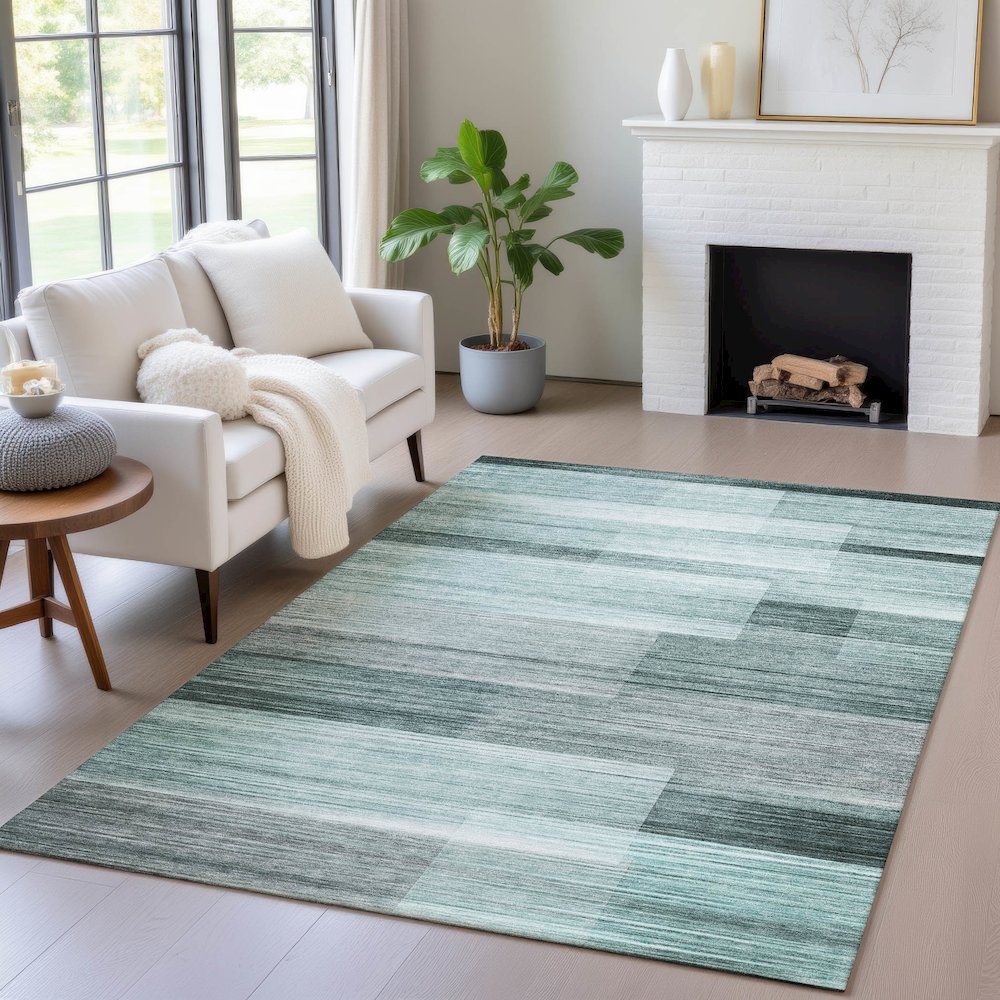 Machine Washable Indoor/Outdoor Chantille ACN2082 Teal 2'6" x 3'10" Rug. Picture 5