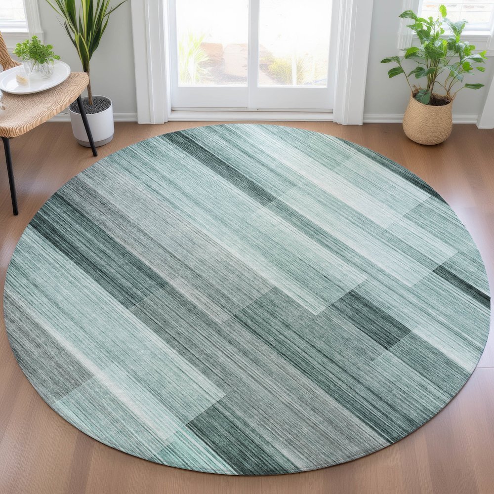 Machine Washable Indoor/Outdoor Chantille ACN2082 Teal 8' x 8' Round Rug. Picture 5