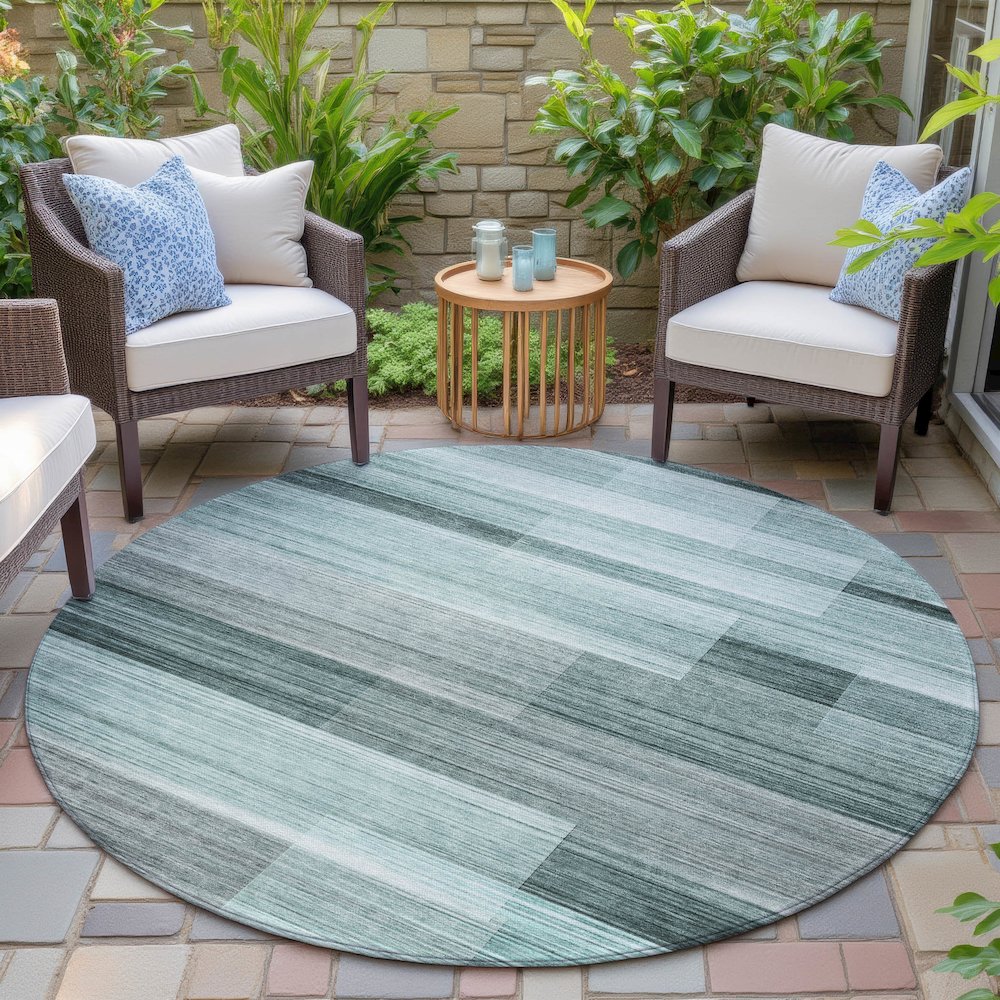 Machine Washable Indoor/Outdoor Chantille ACN2082 Teal 8' x 8' Round Rug. Picture 6