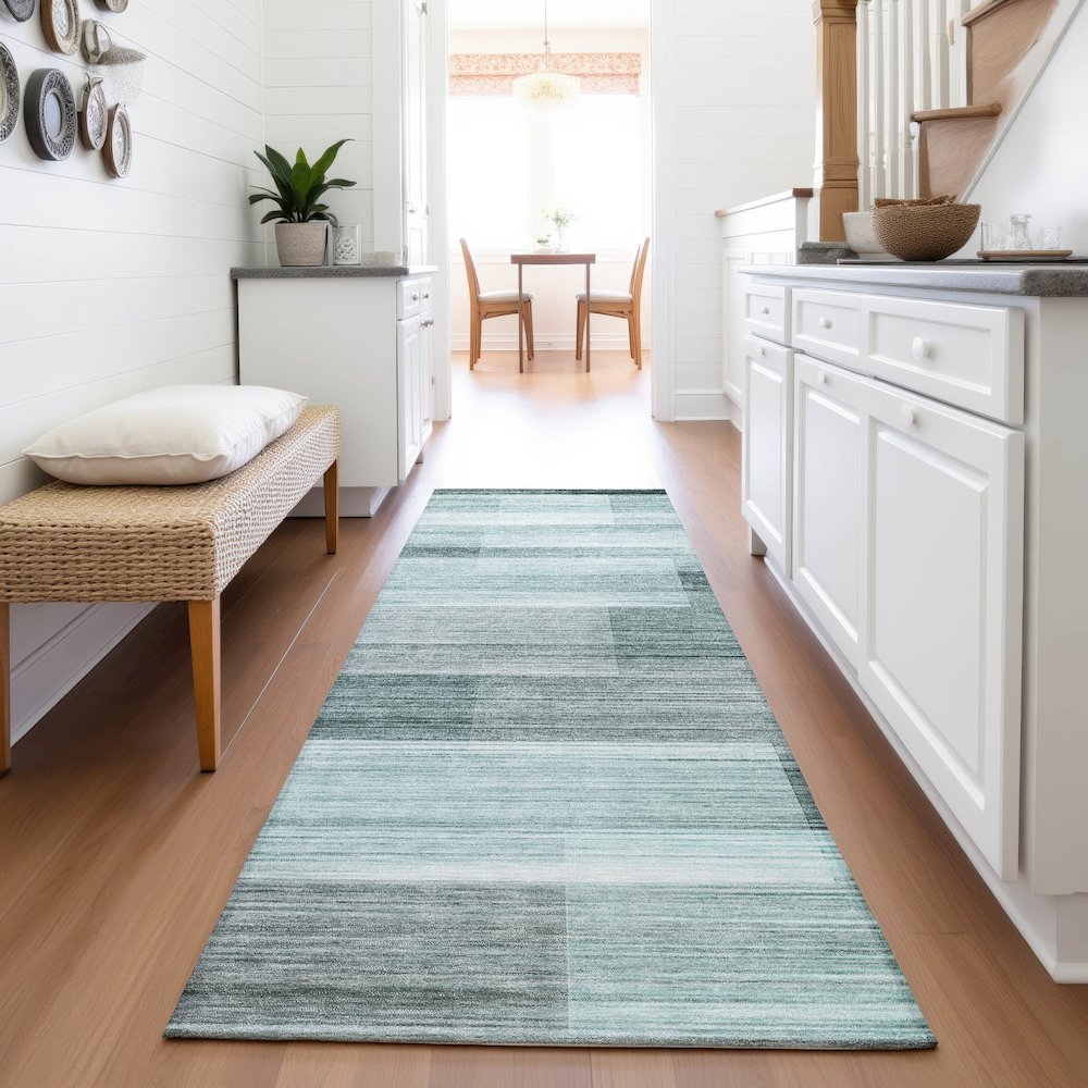 Machine Washable Indoor/Outdoor Chantille ACN2082 Teal 2'3" x 7'6" Runner Rug. Picture 5