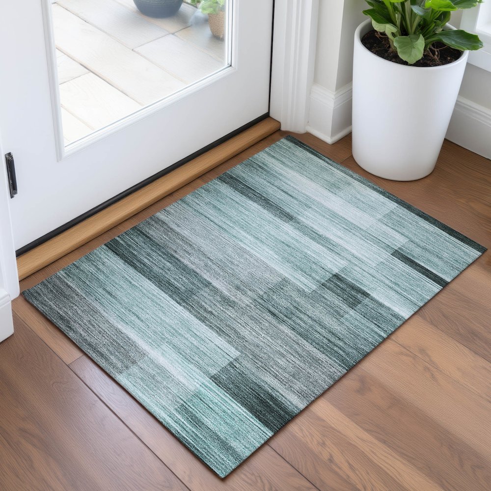 Machine Washable Indoor/Outdoor Chantille ACN2082 Teal 1'8" x 2'6" Rug. Picture 5