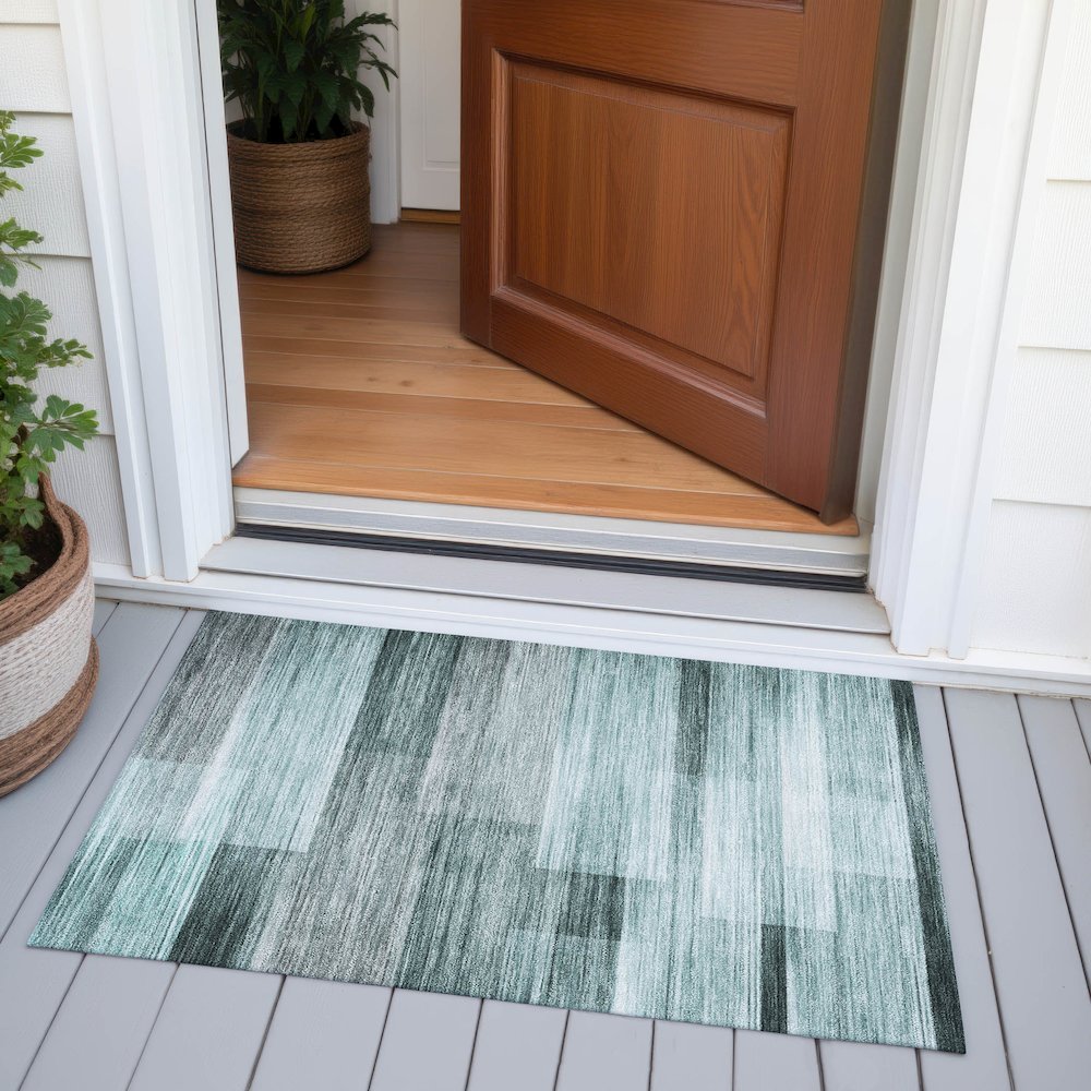 Machine Washable Indoor/Outdoor Chantille ACN2082 Teal 1'8" x 2'6" Rug. Picture 6