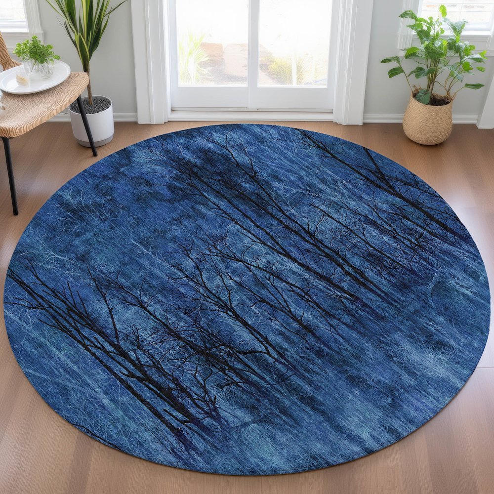 Machine Washable Indoor/Outdoor Chantille ACN2083 Blue 8' x 8' Round Rug. Picture 5