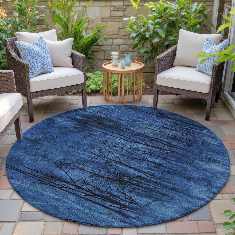 Machine Washable Indoor/Outdoor Chantille ACN2083 Blue 8' x 8' Round Rug. Picture 6