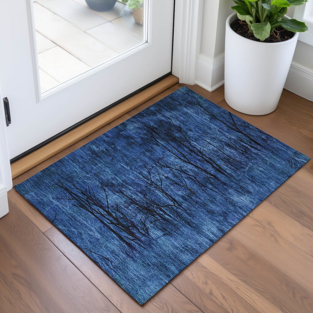 Machine Washable Indoor/Outdoor Chantille ACN2083 Blue 1'8" x 2'6" Rug. Picture 5