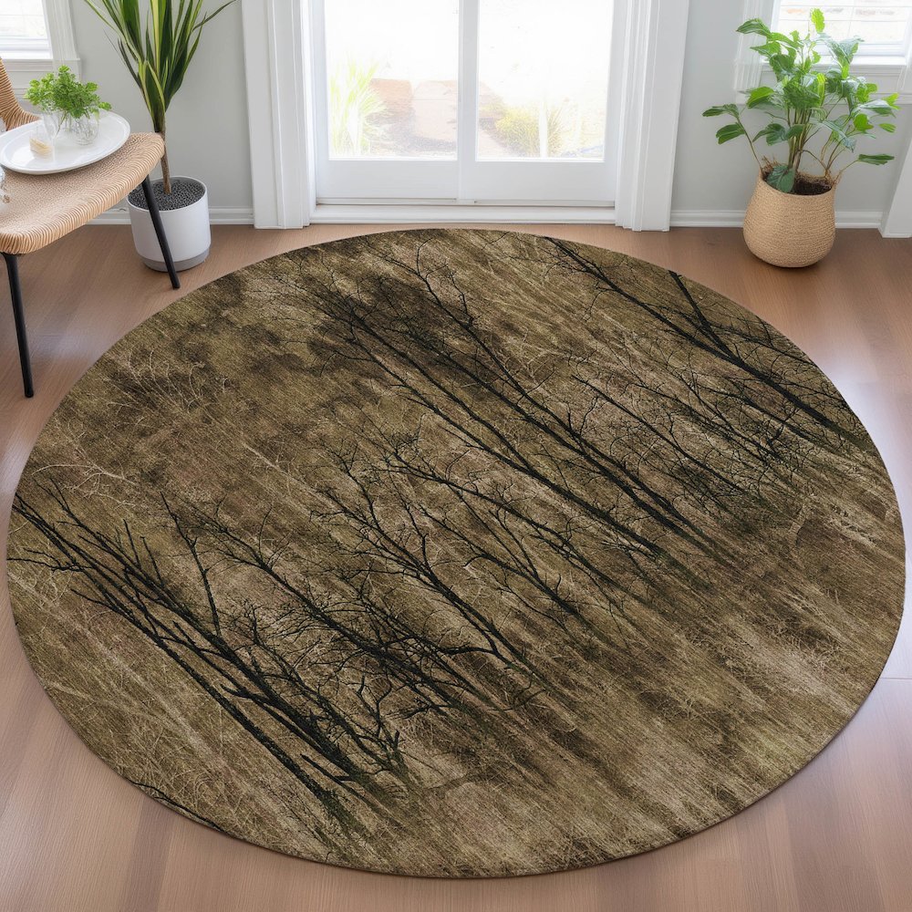 Machine Washable Indoor/Outdoor Chantille ACN2083 Brown 8' x 8' Round Rug. Picture 5