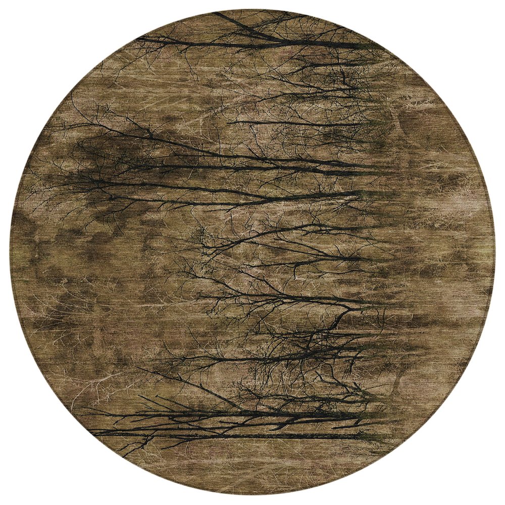 Machine Washable Indoor/Outdoor Chantille ACN2083 Brown 8' x 8' Round Rug. Picture 1