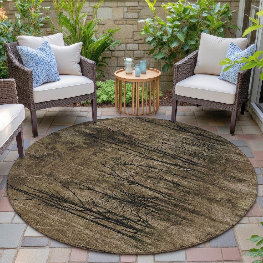 Machine Washable Indoor/Outdoor Chantille ACN2083 Brown 8' x 8' Round Rug. Picture 6