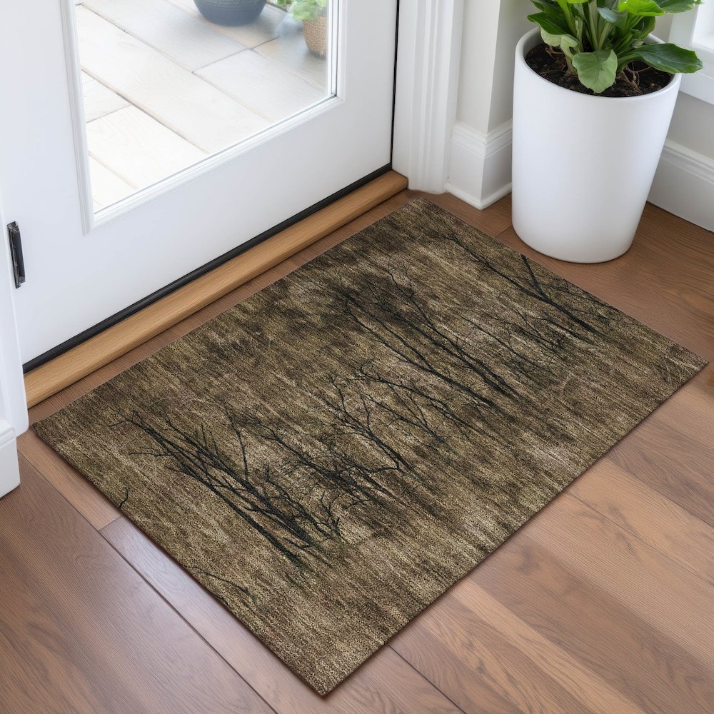 Machine Washable Indoor/Outdoor Chantille ACN2083 Brown 1'8" x 2'6" Rug. Picture 5
